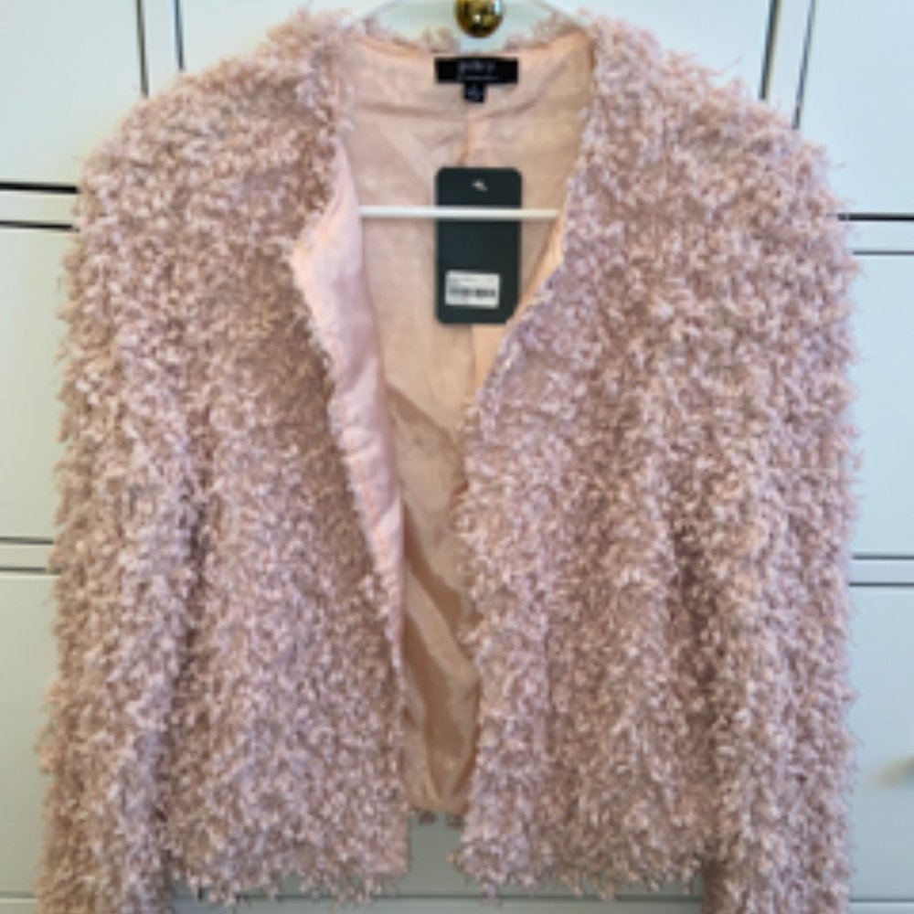 Open front shag pink jacket